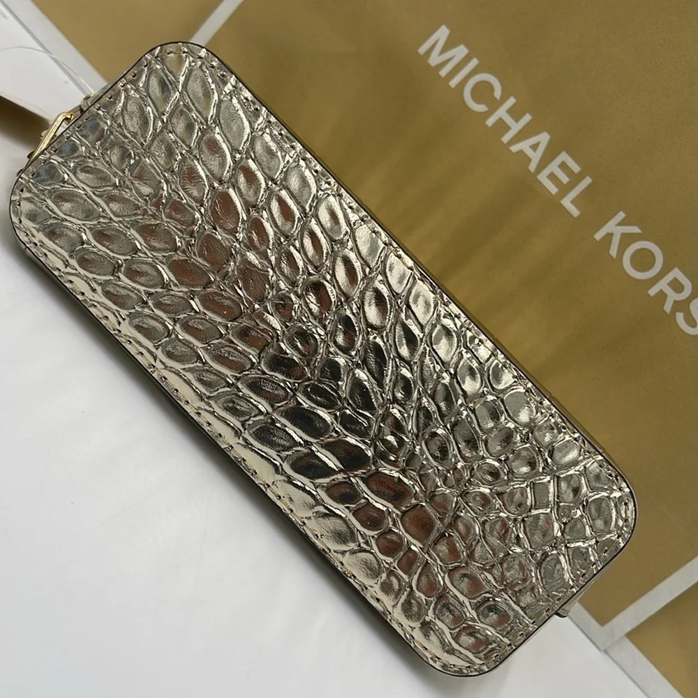 Michael Kors Empire Small Metallic Crocodile Embossed Leather Travel Pouch NWT